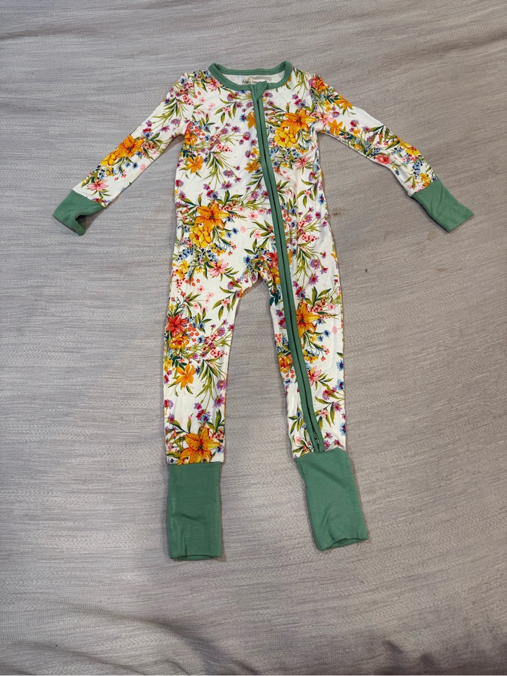 Angel Dear Floral One-Piece Pajamas with Green Trim NEW without tags